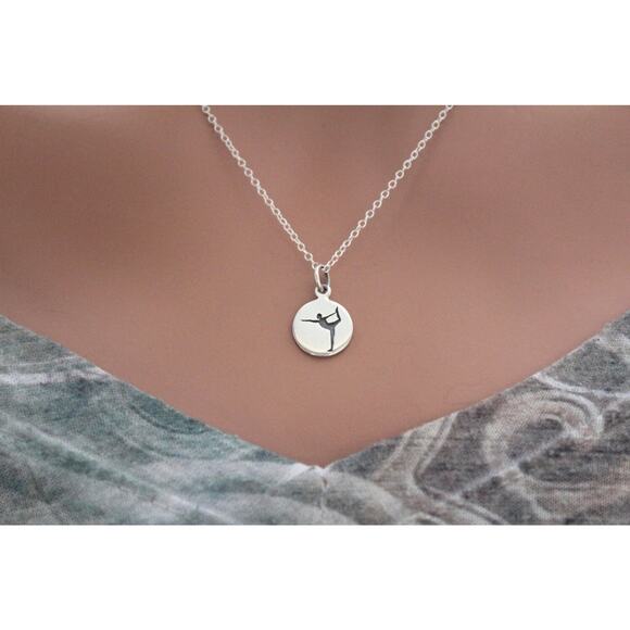 Sterling Silver Dancer Yoga Pose Charm, Yoga Pose Necklace - Picture 1 of 3